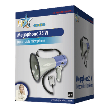 HQ-MEGAPHONE35 Megafoon 25 w ontkoppelbare microfoon wit/blauw Verpakking foto